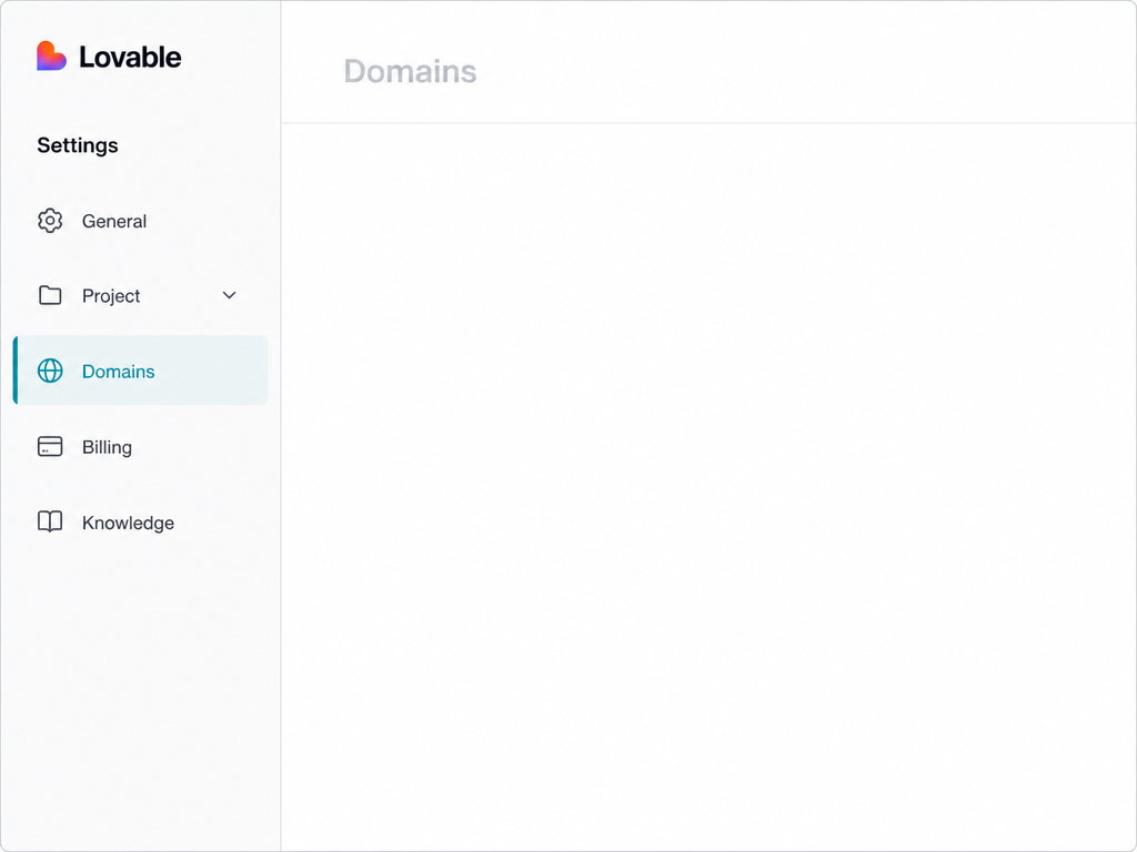 Screenshot showing the Settings sidebar with Domains highlighted